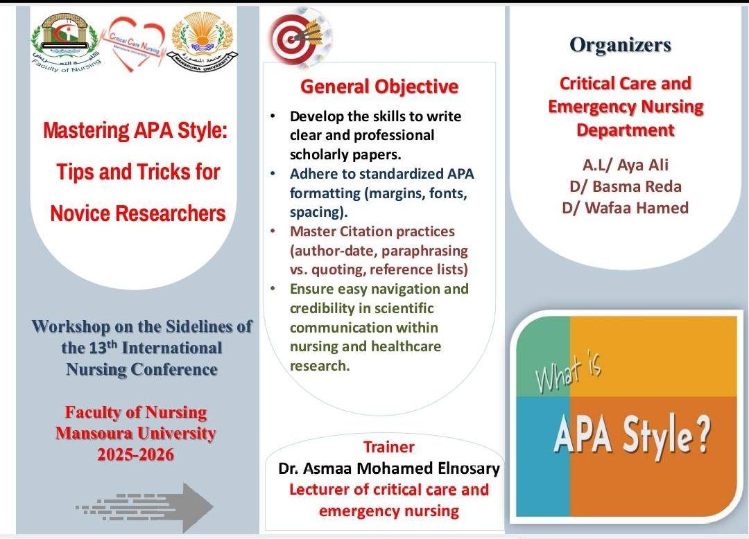  ورشة عمل بعنوان Mastering APA Style: Tips and Tricks for Novice Researchers